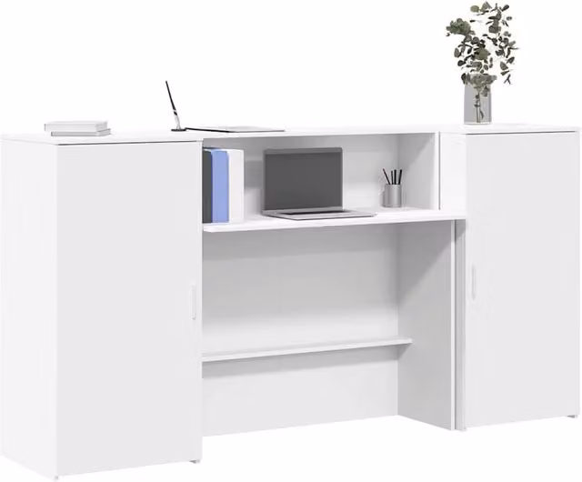 Berkfield Home White Reception Desk in Engineered Wood, W: 200 cm, D: 50 cm, H: 103.5 cm