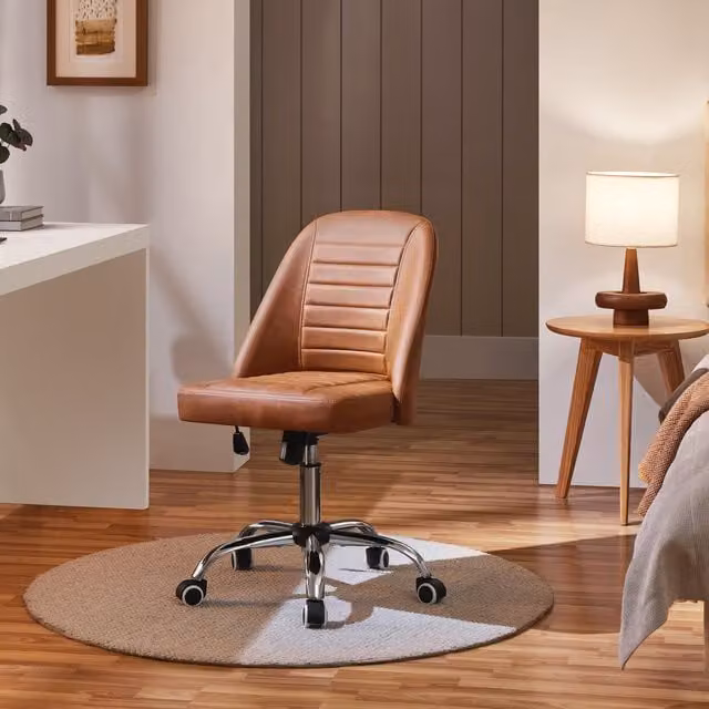 Yaheetech Modern Brown Faux Leather Mid Back Armless Task Chair for Home Office