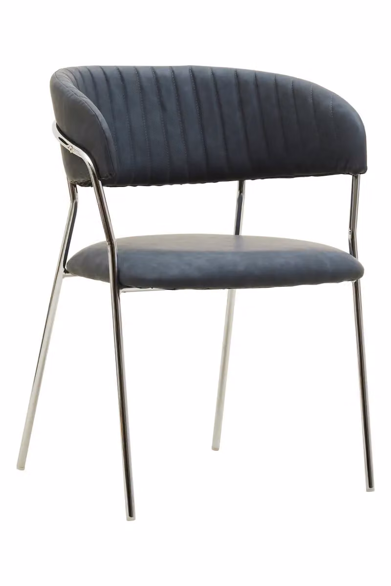 Orsina Tamzin Channel Dining Chair with Armrests in Dark Grey and Silver – 2