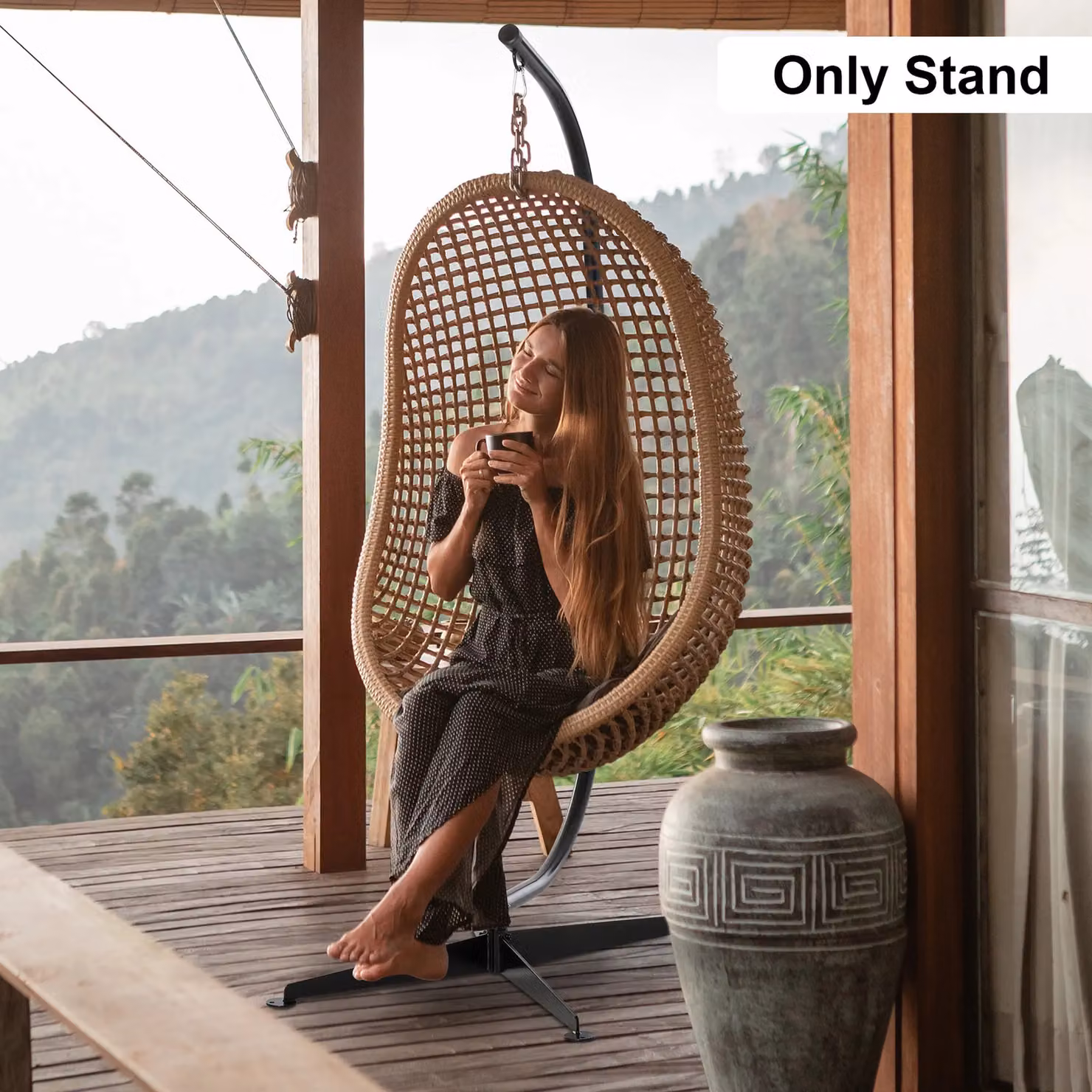 Outsunny Heavy Duty Metal Hammock Chair C-Stand in Black – 3