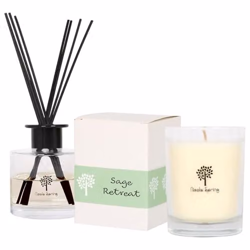 Nicola Spring Sage Retreat Soy Wax Scented Candle and Reed Diffuser Set, 160g Candle and 200ml Diffuser – 1