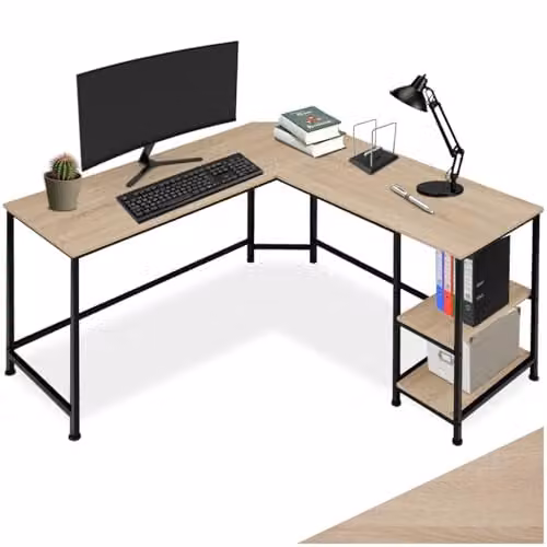 tectake Corner Desk in Industrial Design with Oak MDF and Black Metal Frame, W/D/H: 200 x 138 x 75.5 cm