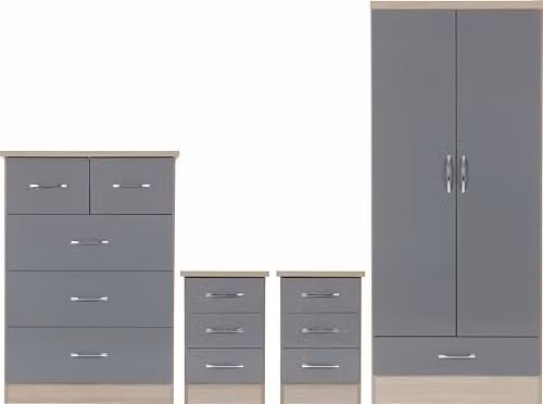 Seconique Nevada Grey Gloss Bedroom Furniture Set – 1