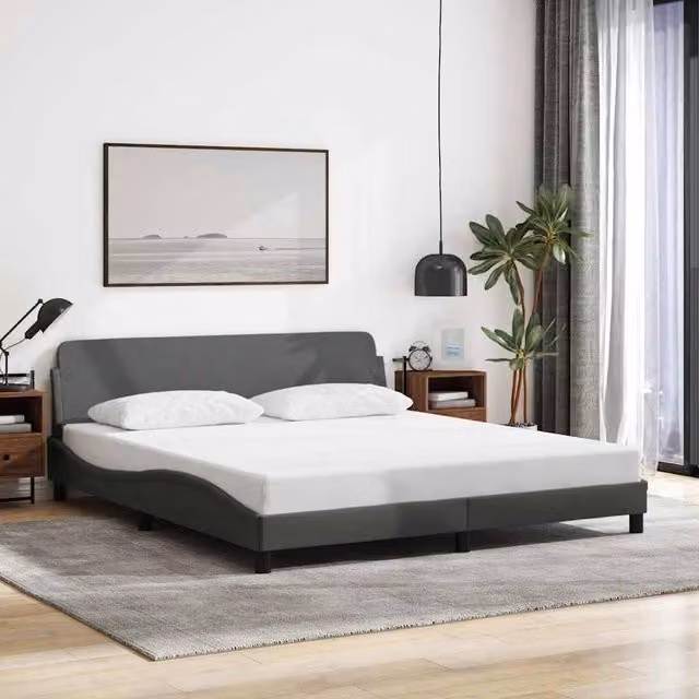 Berkfield Home Dover Upholstered Fabric Bed Frame in Dark Grey, W/D/H: 180 x 200 cm – 1
