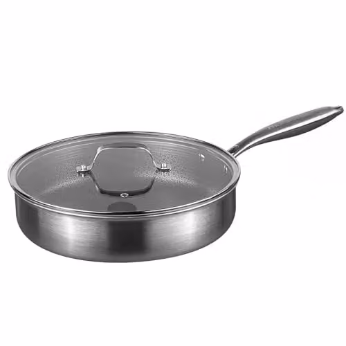 Prochef HexGuard Non-Stick Tri-Ply Stainless Steel Saute Pan with Glass Lid, Silver, 28 cm – 2
