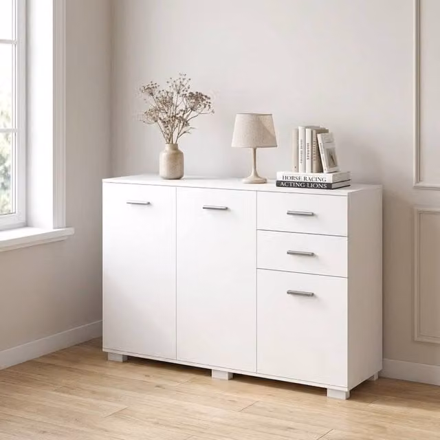 STILVORA Modern White Matt Sideboard with 2 Drawers and 3 Doors