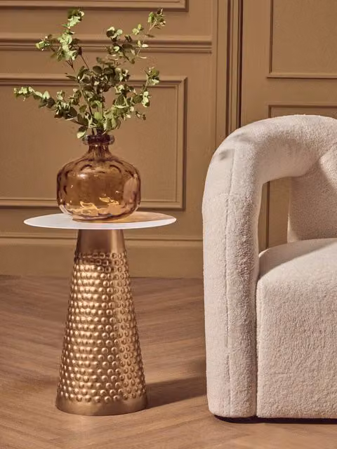 Orsina White and Gold Side Table with Dotted Glamour Design – 2