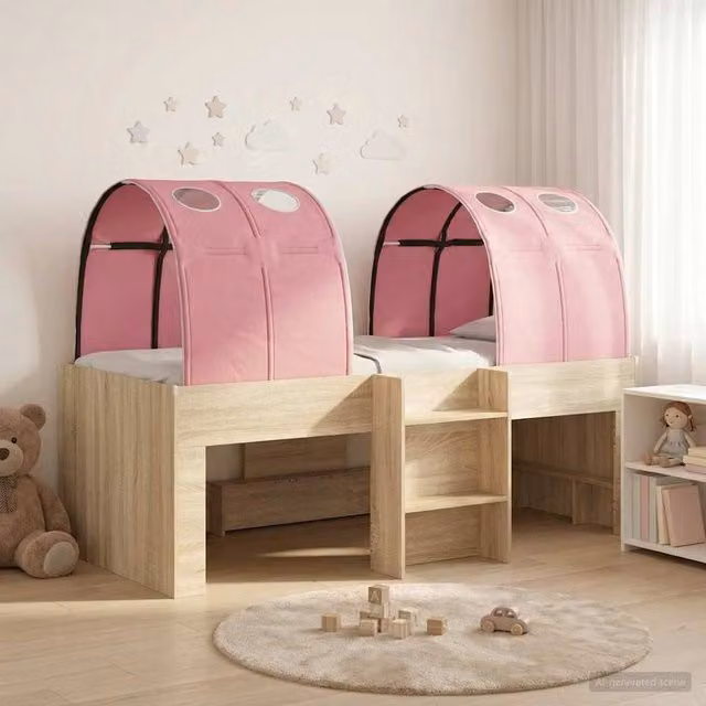Berkfield Home Childrens Bed with Tunnel, 4 Piece Set in Sonoma and Pink Engineered Wood