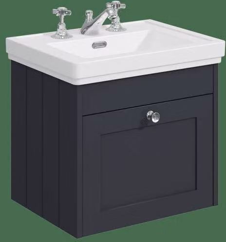Balterley Classic 1 Drawer Wall Hung Unit with 3 Tap Hole Basin in Satin Dark Grey, Width: 50 cm
