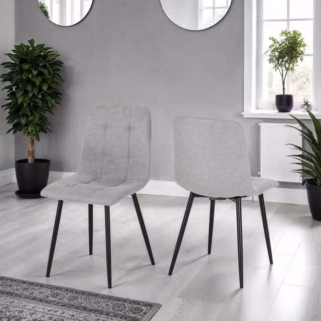 Seconique Fenton Fabric Dining Chairs in Grey and Black (Set of 2)