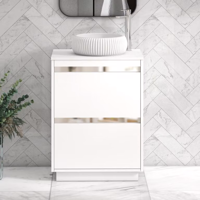 Royal Bathrooms Orion 600mm Matt White Floor Standing 2 Drawer Vanity Unit with Milan Basin and Chrome Accent Trim