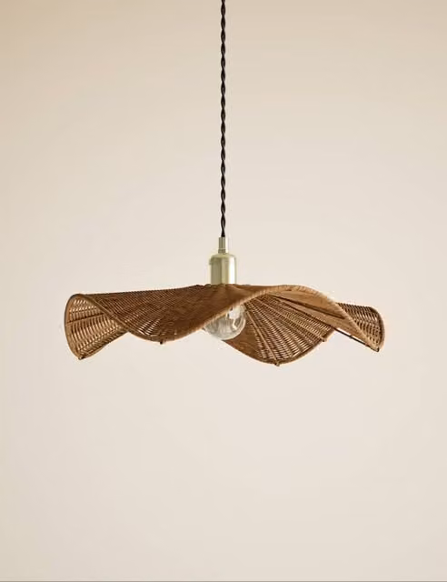 M&S Rocco Rattan Easy Fit Ceiling Lamp Shade in Natural Brown and Beige