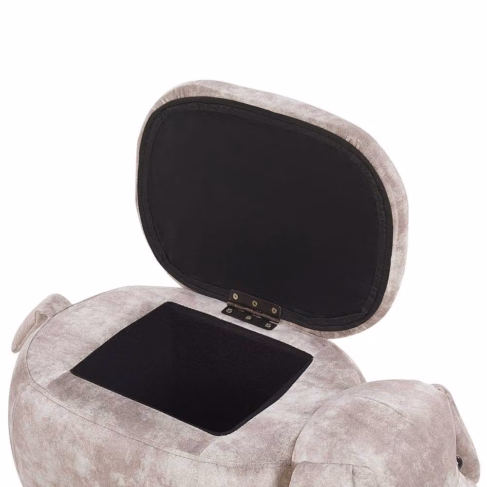 Wyld and Coco Beige Velvet Kids Animal Stool with Rubberwood Legs and Storage – 4