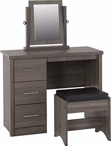 Seconique Lisbon 3 Drawer Dressing Table Set with Mirror in Black Matt Wood Grain – 1