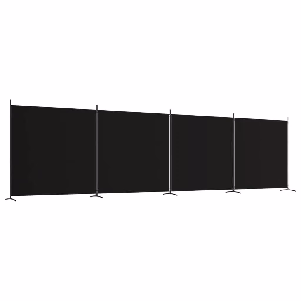 Berkfield Home 4-Panel Fabric Room Divider in Black, H 180 cm x W 698 cm – 1