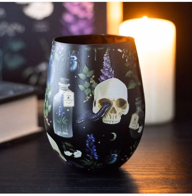 KDMD Venom & Vines Gothic Skull Stemless Glass, 500ml, Black