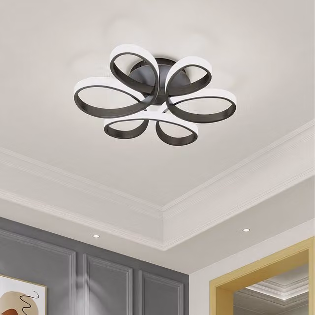 Komore Dimmable Acrylic Petal LED Semi Flush Ceiling Light in Black
