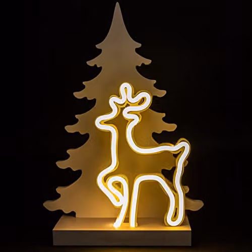 Shatchi White Wooden Nativity Scene LED Silhouette Christmas Ornament, W/D/H: 40 x 29 x 8 cm