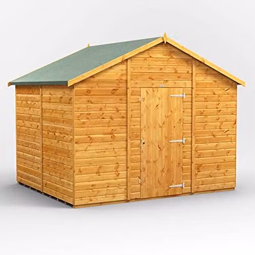 Powersheds Premium Apex Wooden Garden Shed in Natural Brown, Windowless with Gable Roof and Security Features, W/D/H: 317 x 300 x 251 cm – 1