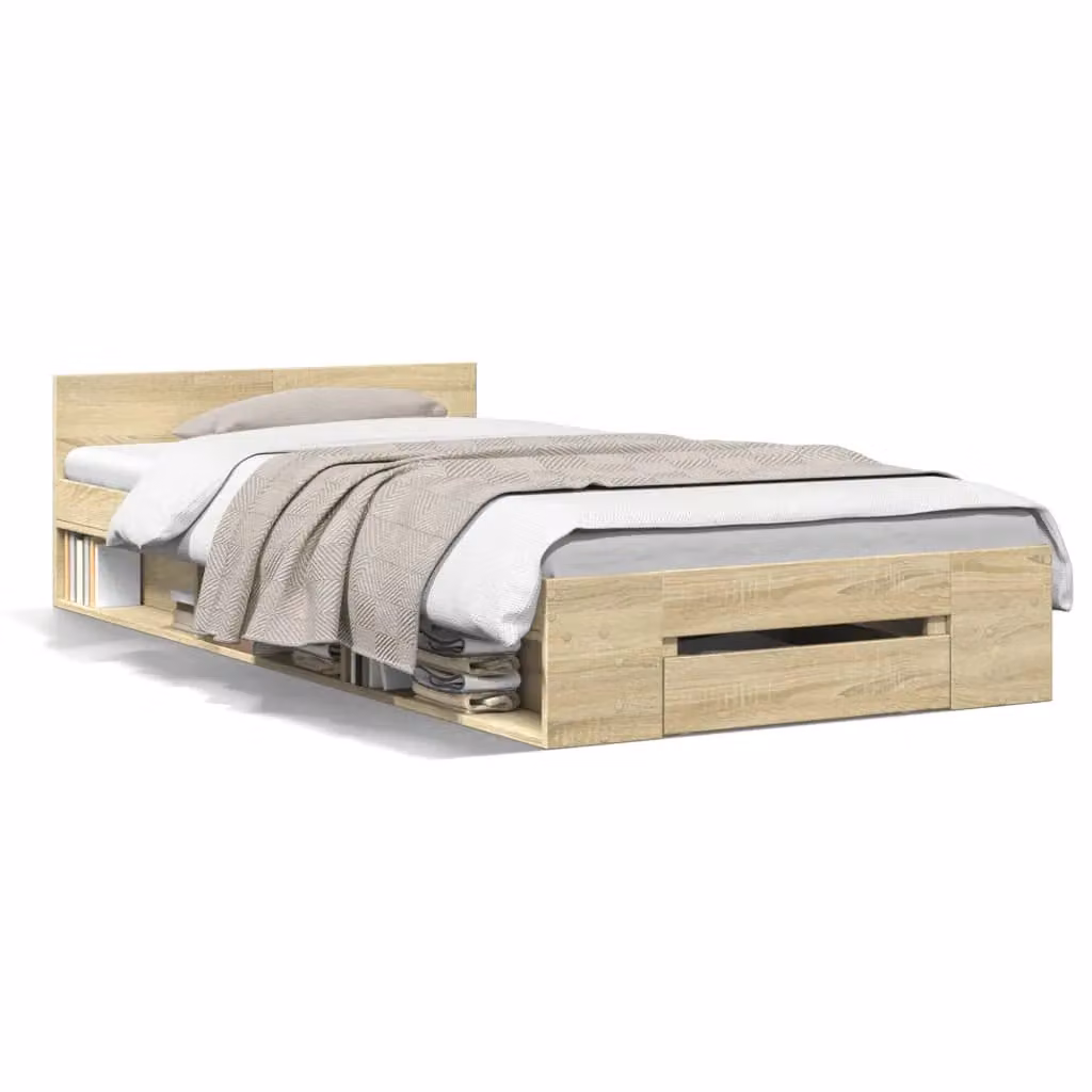 Berkfield Home Single Bed Frame with Drawer in Sonoma Oak Brown, W/D/H: 90 x 190 cm – 2