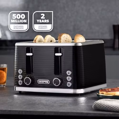 Geepas Linear 4 Slice Toaster with 1600W Power and Cable Storage in Black – 2