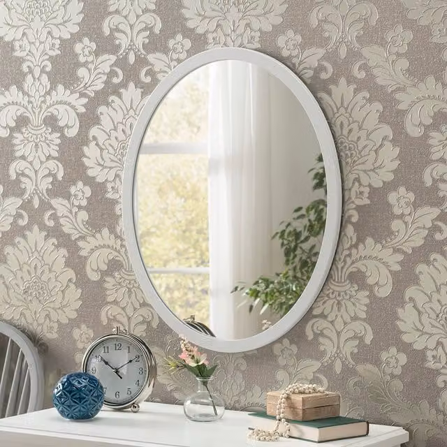 Yearn Modern Oval Wall Mirror in White, 65 cm