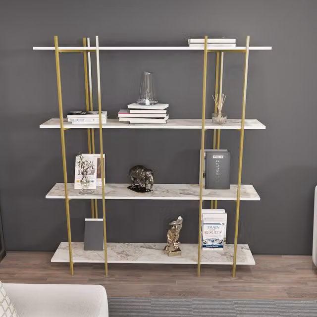 Decorotika Moss 4-Tier Industrial Bookshelf in White and Gold