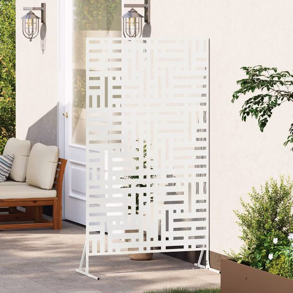 Berkfield Home White Powder-Coated Steel Rectangular Privacy Screen W/D/H: 100 x 50 x 180 cm – 3