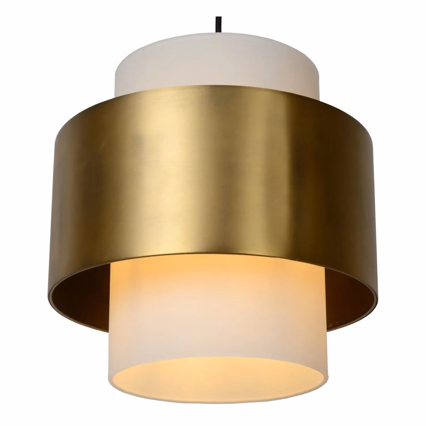 Netlighting Firmin Classic Cylinder Pendant Light in Gold/Brass and White Glass, Diameter: 30 cm – 3