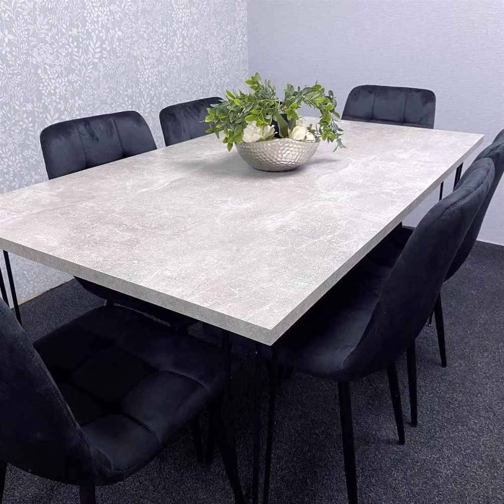 KOSY KOALA Modern Rectangular Dining Table Set with 6 Black Velvet Chairs, Brown Marble Effect Top, W/D/H: 180 x 77 x 75 cm – 5