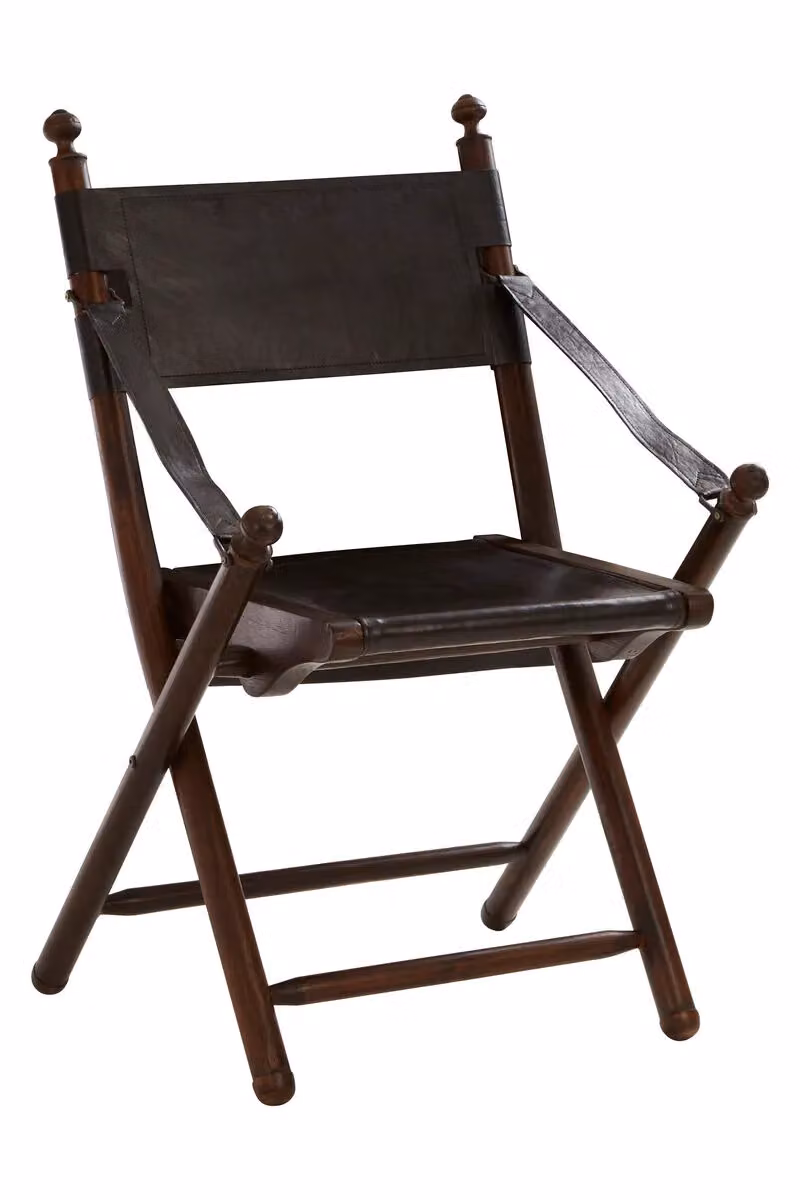 Orsina Black Leather and Teak Wood Folding Garden Chair with Armrests, W/D/H: 56 x 56 x 89 cm – 5