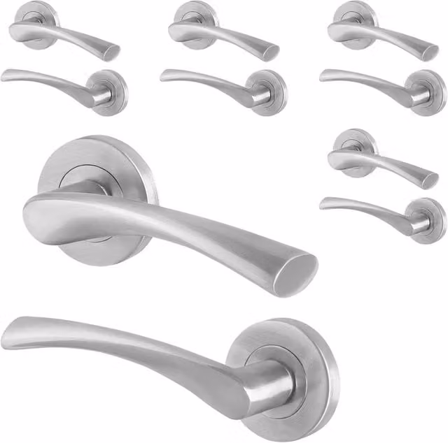AFIT Satin Nickel Internal Lever Door Handles with Rose, 5 Pairs, Silver, W: 15.0 cm x H: 15.0 cm – 1