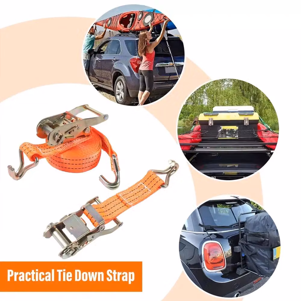 VOGREX Heavy Duty Ratchet Tie Down Straps, Orange, Width: 4 cm, Length: 6 m – 3