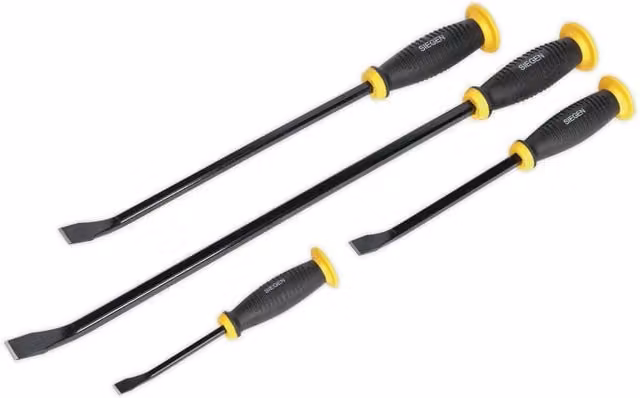 Loops 4 Piece Angled Pry Bar Set in Silver and Black with Heat Treated Steel Shafts and Soft Grip
