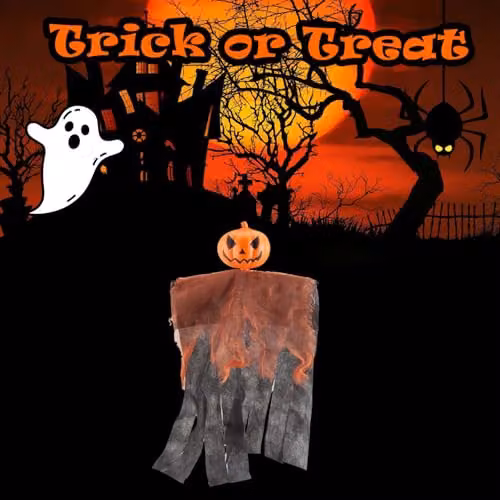 VFM e-Store Hanging Halloween Pumpkin and Ghost Decoration, Orange Textile Figure, Height: 60 cm – 5