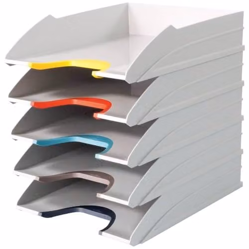 Durable VARICOLOR Mix A4 Letter Trays, Set of 5, Multicolour and White Plastic Stackable Trays