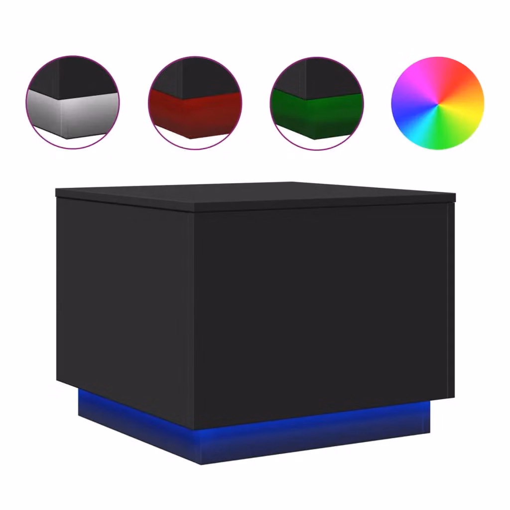 Berkfield Home Modern Black Square Coffee Table with LED Lights W/D/H: 50 x 50 x 40 cm – 2