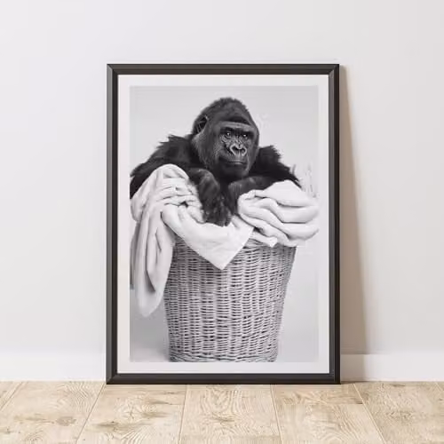 60 Second Makeover Gorilla In Laundry Basket Paper Poster, Multicolour, A3