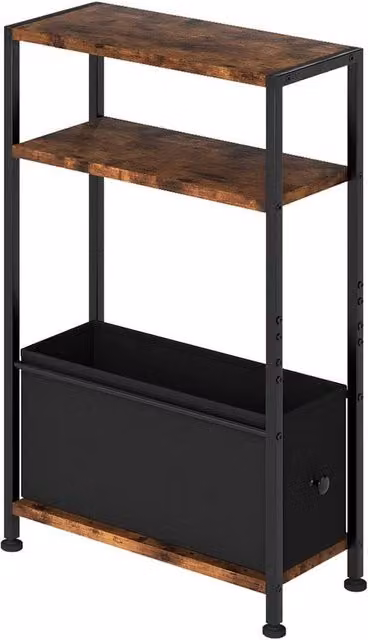 Kelvenix 3 Tier Wooden Oxford Side End Table with Storage Baskets in Brown, W/D/H: 100 x 100 x 66 cm – 1