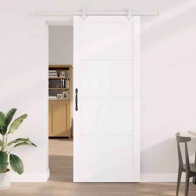 Berkfield Home Modern White Lacquered Solid Wood Sliding Door with Hardware Set W: 93 cm, H: 232 cm