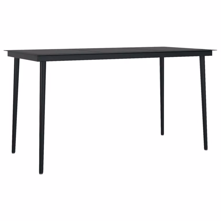 Berkfield Home Garden Dining Table in Black Steel and Glass, W/D/H: 140 x 70 x 74 cm