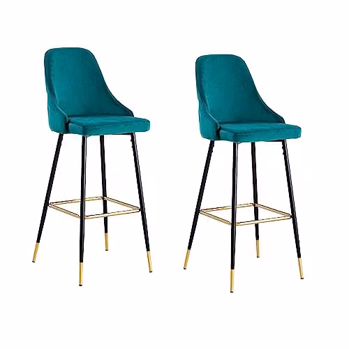HYGRAD BUILT TO SURVIVE Set of 2 Padded Velvet Bar Stools in Green with Metal Legs
