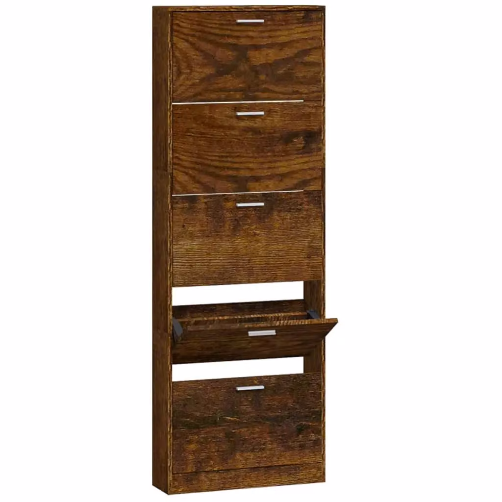 Berkfield Home Smoked Oak Shoe Cabinet in Brown, W: 59 cm, D: 17 cm, H: 169 cm – 2