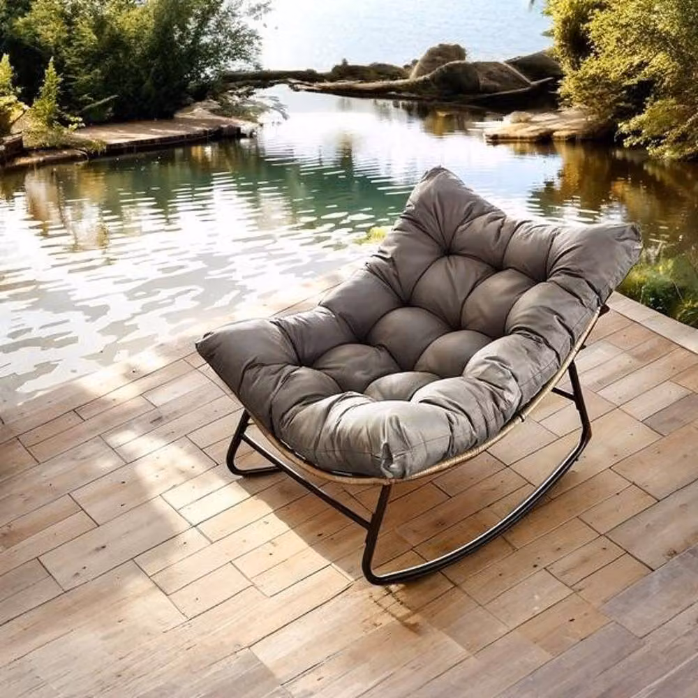 Kelvenix Grey Outdoor Rocking Chair with Fabric Cushion Seat – 4