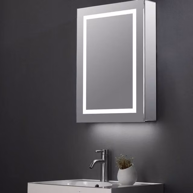 Bathroom Kingdom Jemima Illuminated LED Mirror Cabinet in Silver W: 70 cm, H: 50 cm