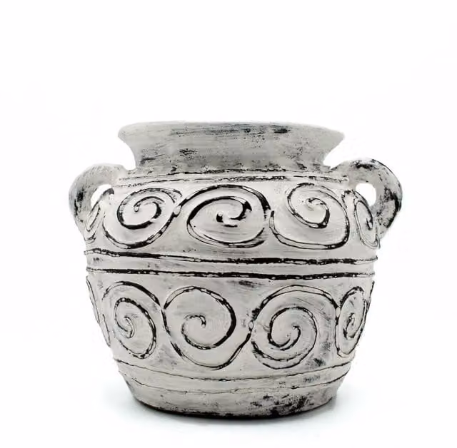 KDMD Classic Round Ceramic Greek Clay Plant Pot in Beige or White, Diameter: 15 cm