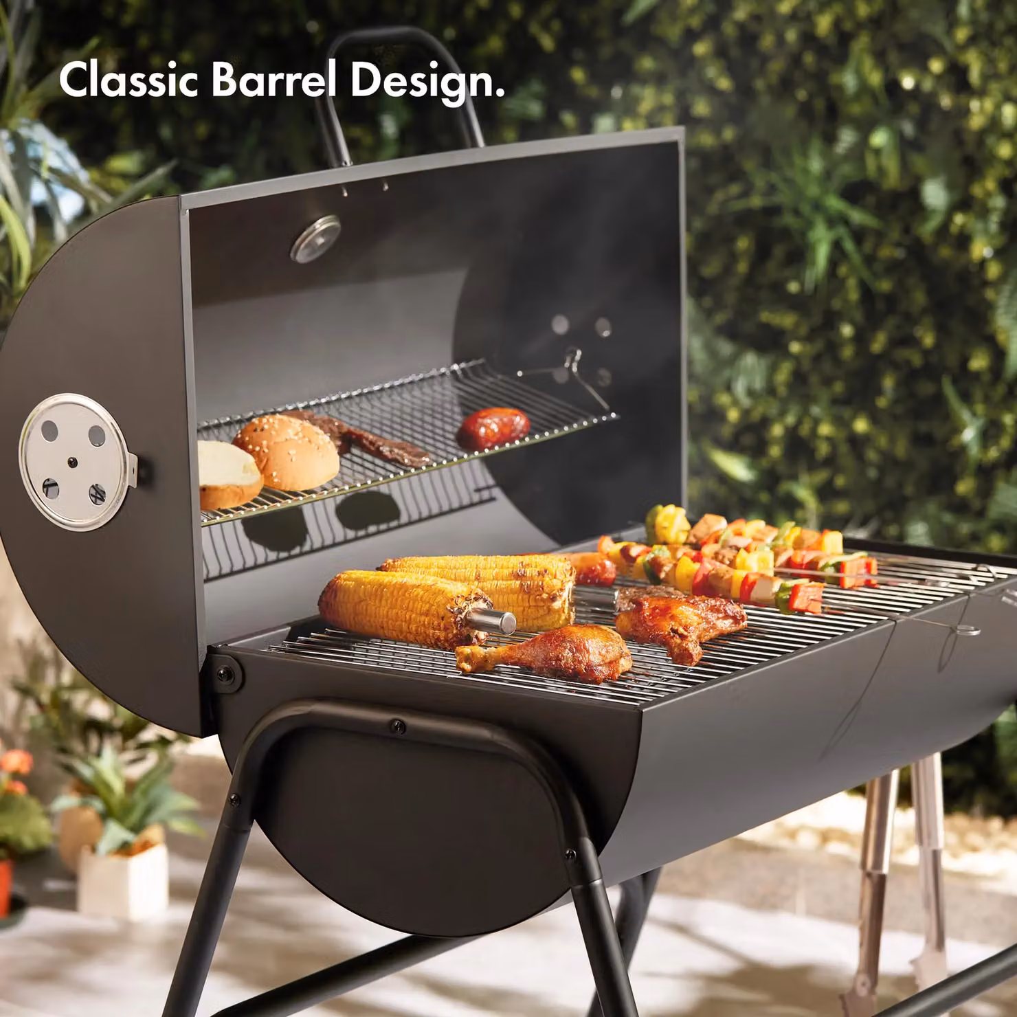 VonHaus Portable Barrel Charcoal BBQ and Smoker in Black – 3