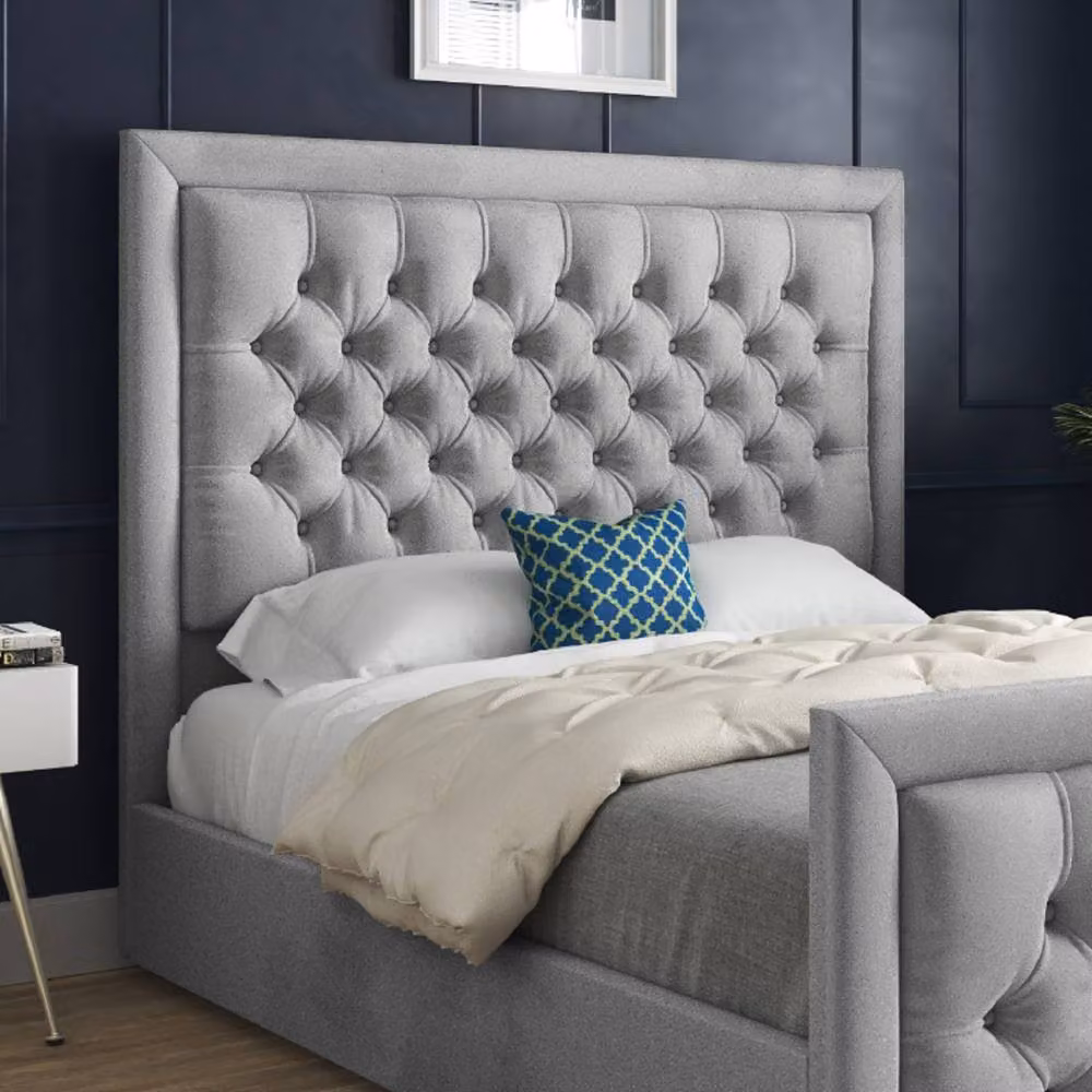 Casani Silchester Upholstered Grey Velvet Designer Bed Frame, W: 140 cm, D: 200 cm – 4