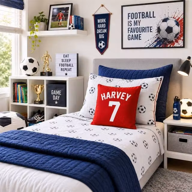 60 SECOND MAKEOVER Personalised Football Cushion Cover, Red, W/D/H: 40.64 x 40.64 x 40.64 cm