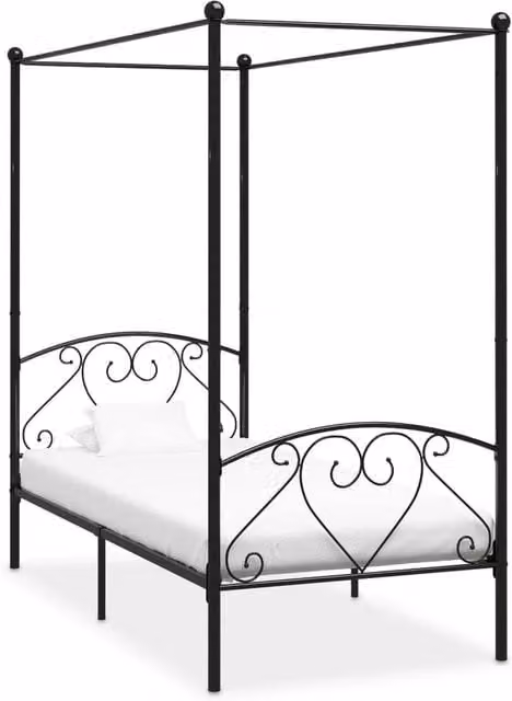 Berkfield Home Classic Canopy Bed Frame in Black Metal, W/D/H: 100 x 200 cm